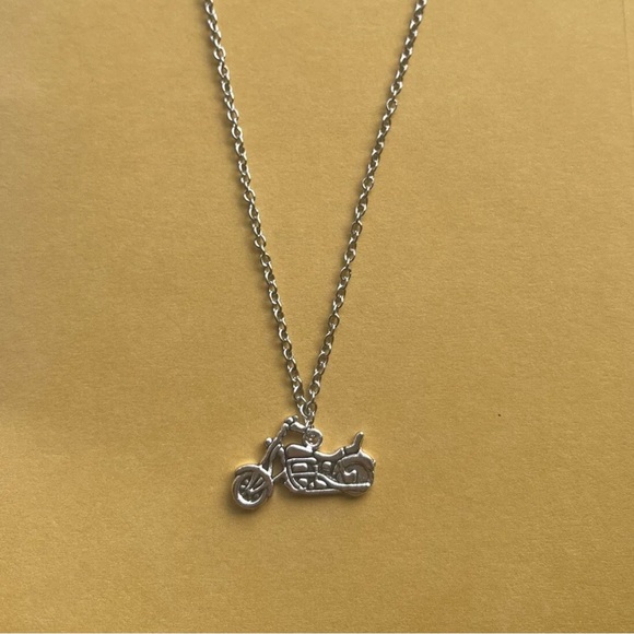 Dainty Small Motorcycle Biker Chic Charm 18” Pendant Necklace Silver - Picture 4 of 4